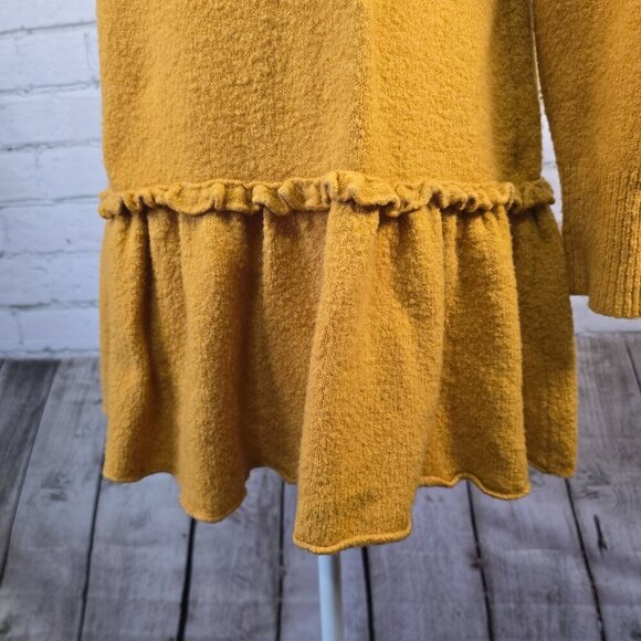 UMGEE WOMENS SWEATER COWL TUNIC NECK MUSTARD RUFFLED BOTTOM WOMENS SMALL - Picture 4 of 9